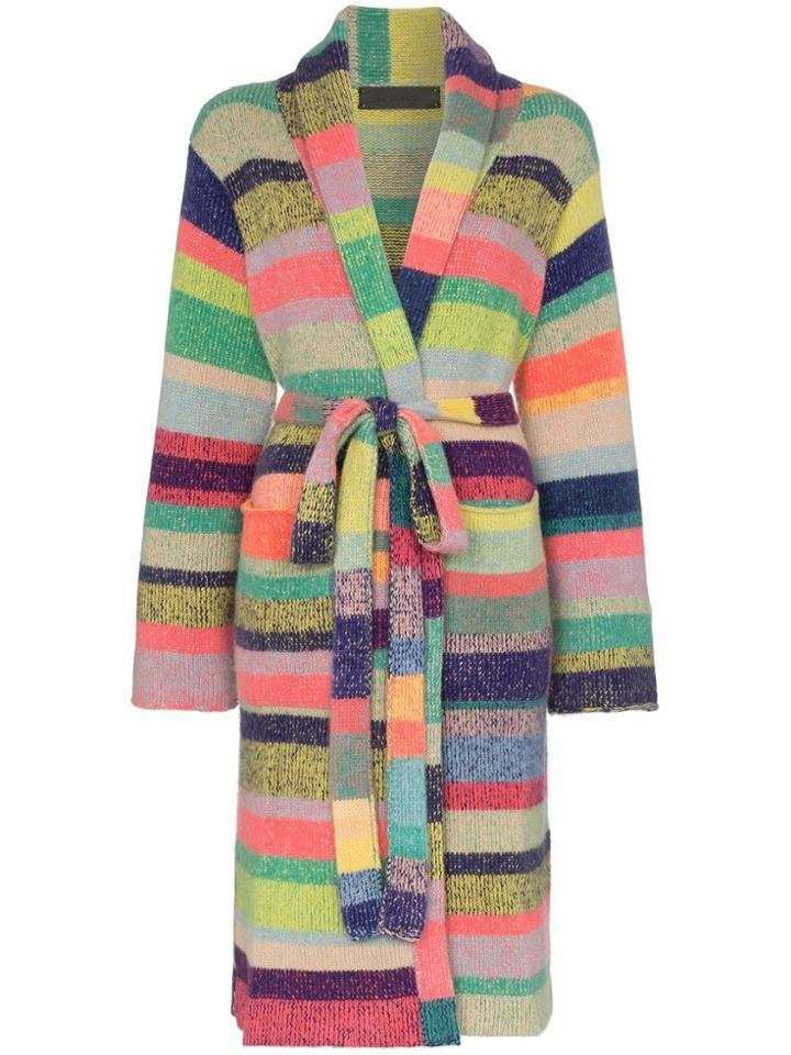 The Elder Statesman Stripe Belted Cashmere Cardigan - Multicolour
