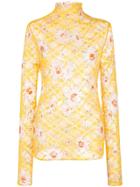 Collina Strada Sheer Floral Print Lace Top - Yellow