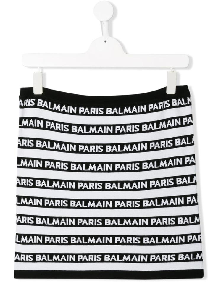 Balmain Kids Logo Striped Mini Skirt - Black
