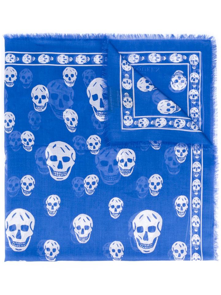 Alexander Mcqueen - Skull Pattern Scarf - Men - Silk/modal - One Size, Blue, Silk/modal