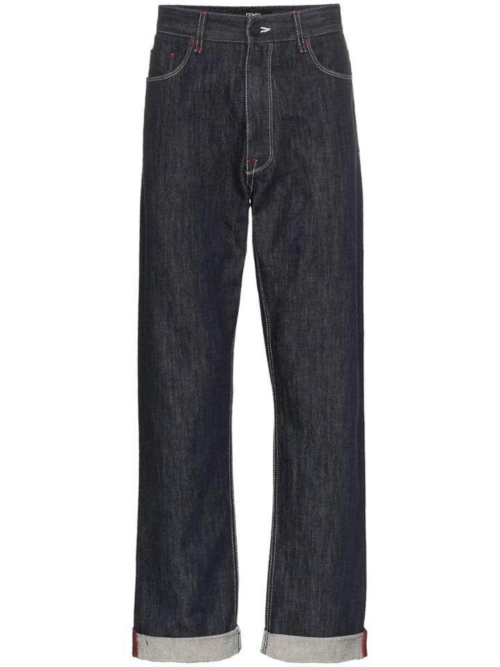 Fendi Mania Logo Print Straight Jeans - Blue
