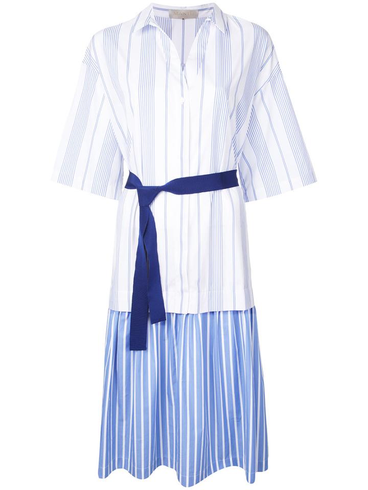 Mantu Striped Wrap Dress, Women's, Size: 48, White, Cotton
