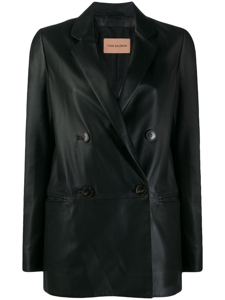 Yves Salomon Double-breasted Leather Jacket - Black