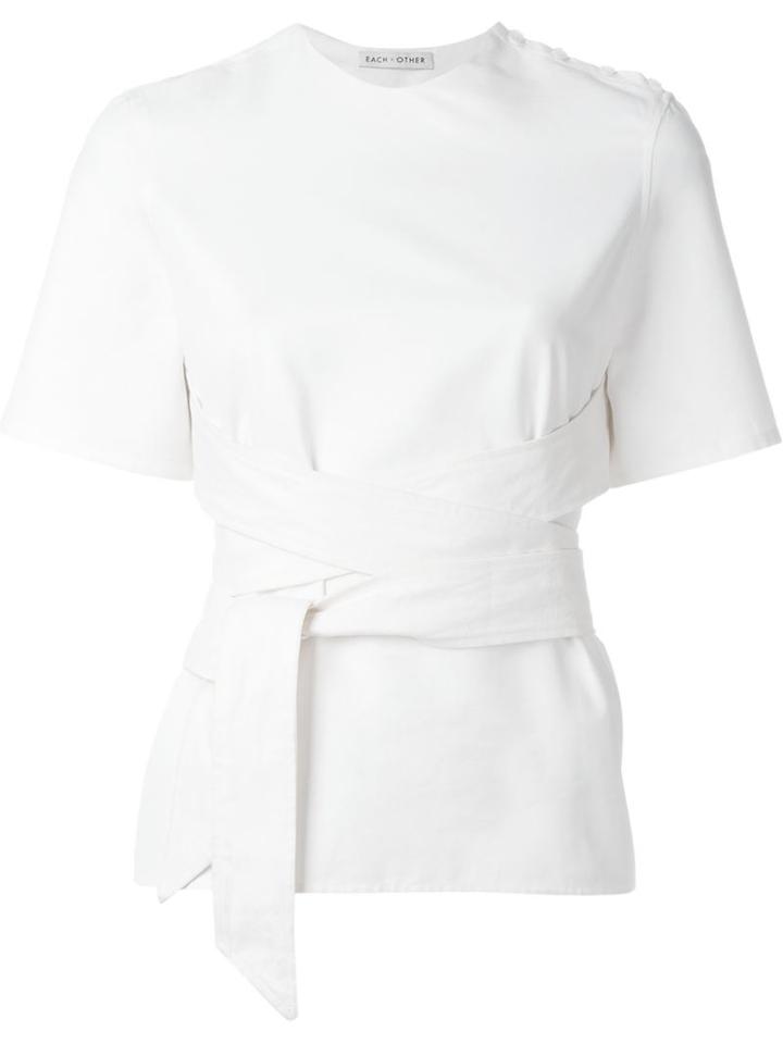 Each X Other Belted Wrap Shortsleeved Top, Women's, Size: M, White, Cotton