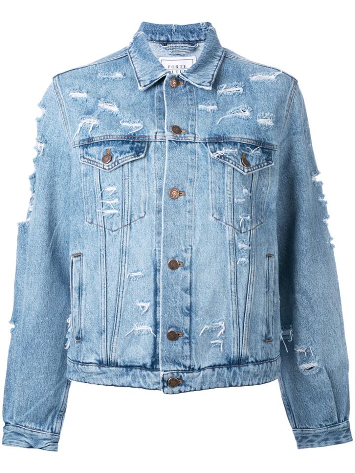 Forte Couture Yeah Distressed Denim Jacket - Blue