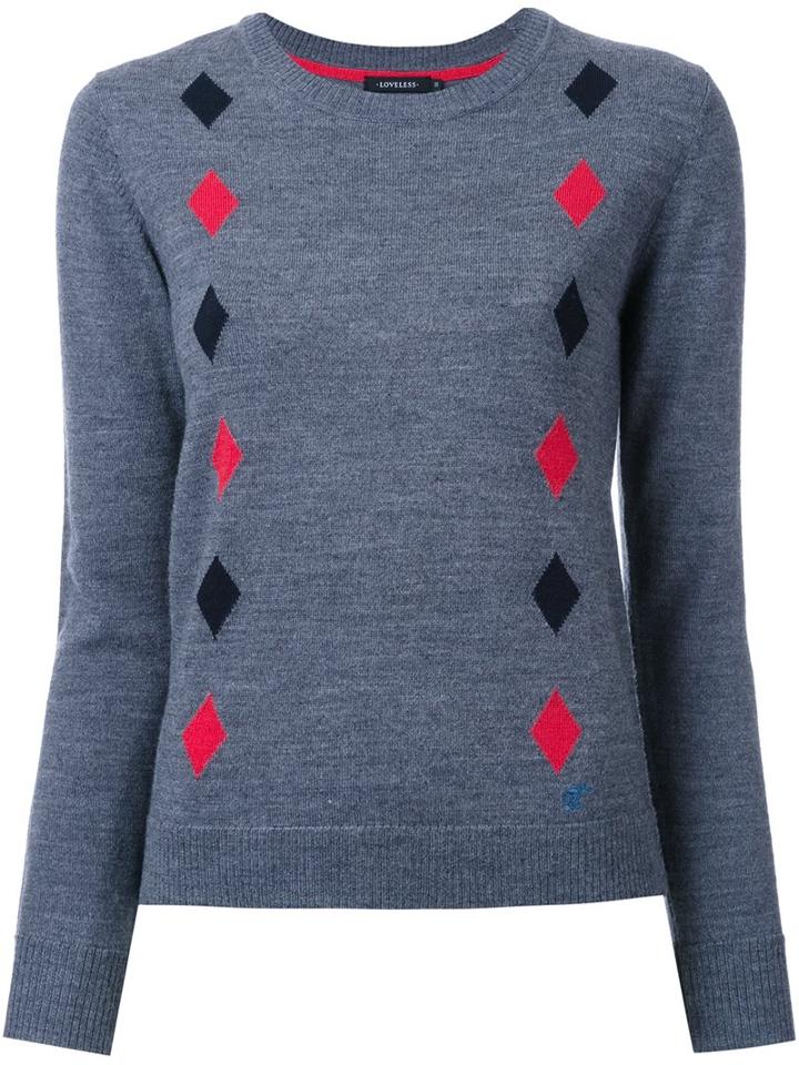 Loveless Diamond Intarsia Jumper, Women's, Size: 34, Grey, Acrylic/lambs Wool