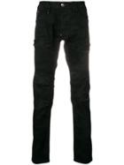 Philipp Plein Five Pocket Distressed Patch Jeans - Black