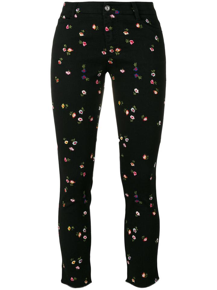 Ermanno Scervino Floral Motif Cropped Trousers, Women's, Size: 42, Black, Cotton/elastodiene/polyester