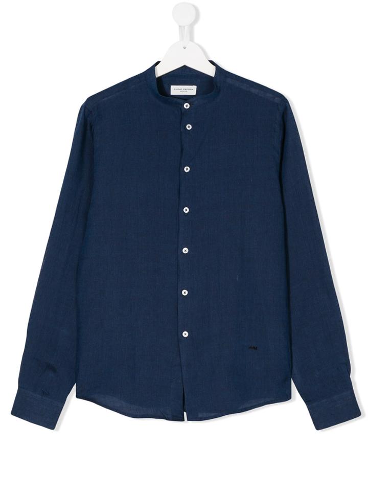 Paolo Pecora Kids Teen Band Collar Shirt - Blue