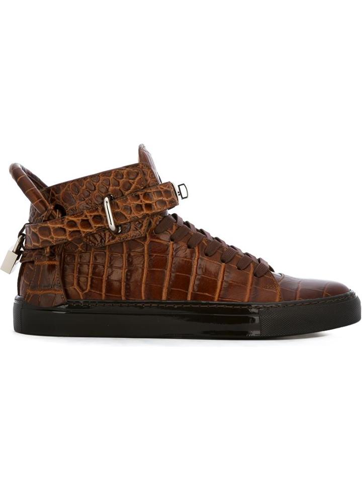 Buscemi 100mm Hi-top Sneakers, Men's, Size: 39, Brown, Calf Leather/leather/rubber