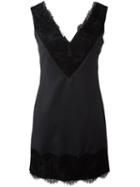 Dondup Lace Detailing V-neck Dress, Women's, Size: 44, Grey, Cupro/spandex/elastane/virgin Wool/polyamide