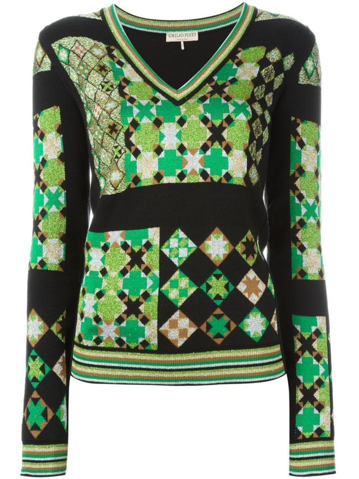Emilio Pucci Geometric Pattern Jumper, Women's, Size: Medium, Black, Acrylic/polyamide/polyester/wool