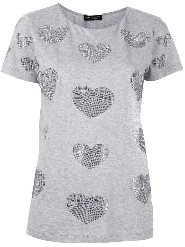 Twin-set Heart Pattern T-shirt, Women's, Size: Xl, Grey, Cotton/polyester