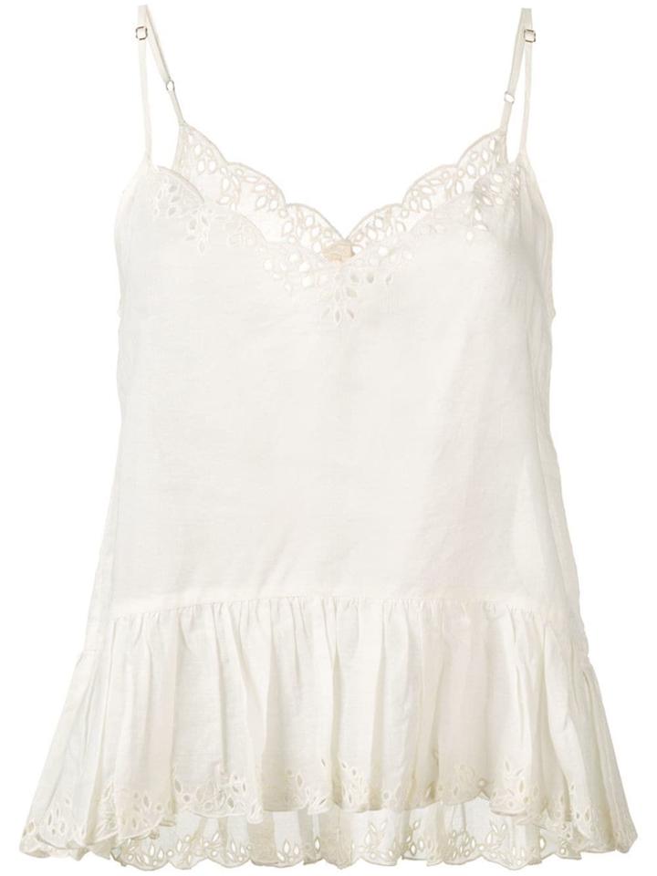 Semicouture Embroidered Ruffle Top - Neutrals