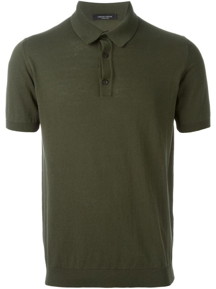 Roberto Collina Fine Knit Polo Shirt, Men's, Size: 46, Green, Cotton