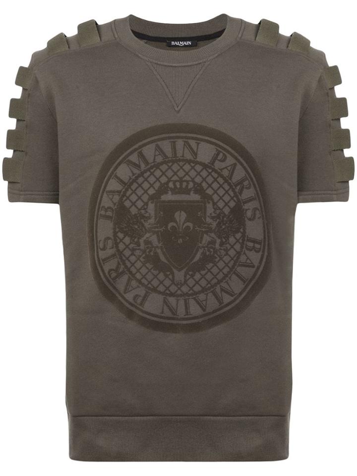 Balmain Crest Logo Embroidered Sweatshirt - Green