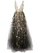 Oscar De La Renta Floral Embroidered Sleeveless Gown - Black