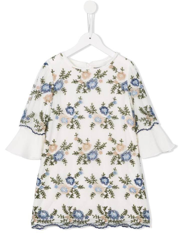 Ermanno Scervino Junior Ruffled Accent Floral Dress, Girl's, Size: 10 Yrs, White