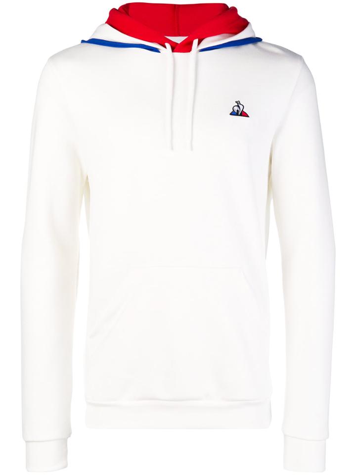 Le Coq Sportif Striped Detail Logo Hoodie - White