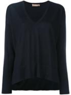 Cruciani - Slit Sides V-neck Jumper - Women - Silk/cashmere - 48, Women's, Blue, Silk/cashmere