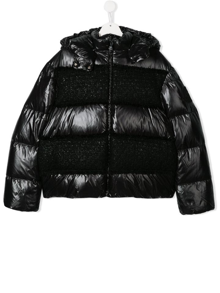Moncler Kids Teen Contrast Panel Padded Coat - Black