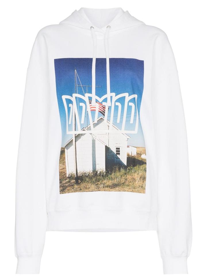 Calvin Klein Jeans Est. 1978 School Flag Print Cotton Hoodie - White