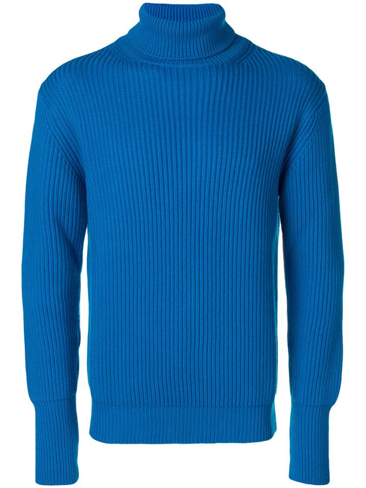 Maison Flaneur Ribbed Turtle Neck Jumper - Blue