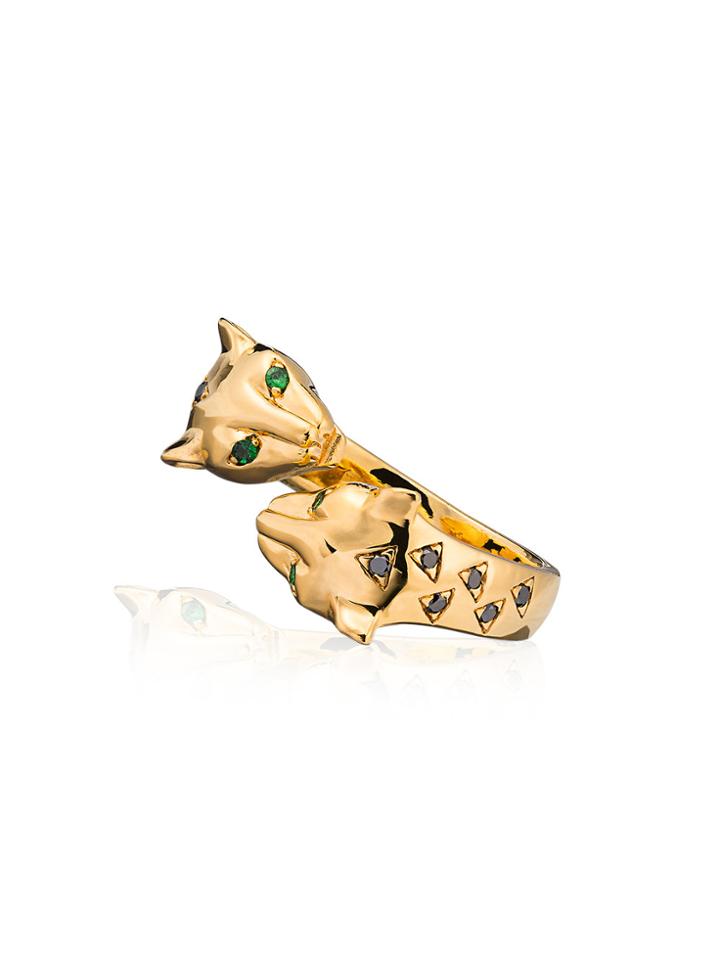 Maria Nilsdotter Gold Plated Leopard Diamond Ring - Metallic