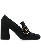 Prada Fringed Block Heeled Loafers - Black