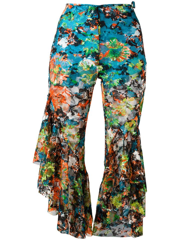Marques'almeida Floral Cropped Flared Trousers, Women's, Size: 10, Polyester/polyurethane/silk