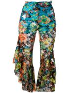 Marques'almeida Floral Cropped Flared Trousers, Women's, Size: 10, Polyester/polyurethane/silk