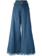 Tsumori Chisato Flared Denim Trousers, Women's, Size: Small, Blue, Cotton/linen/flax