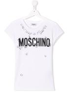 Moschino Kids Teen Pierced Logo T-shirt - White