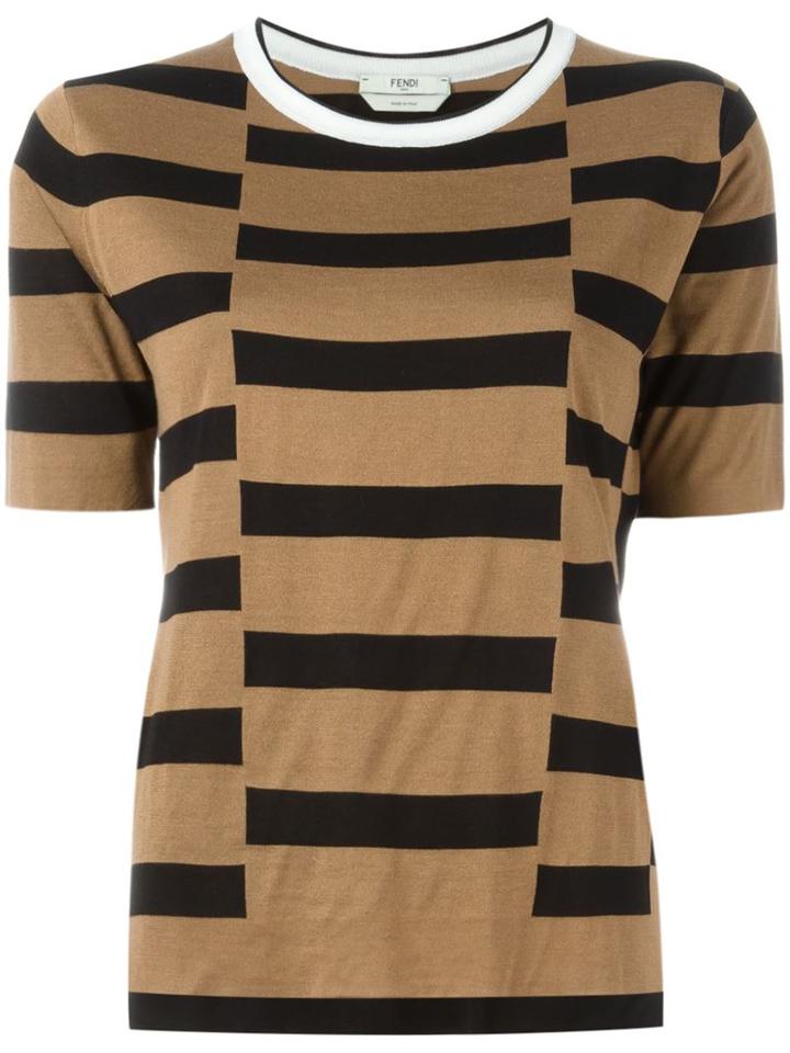 Fendi Striped Sweater, Women's, Size: 44, Brown, Silk