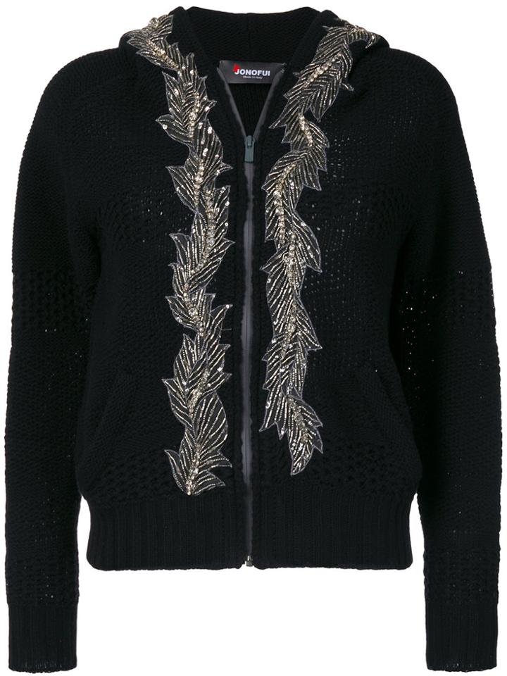 Jo No Fui Embellished Hooded Cardigan - Black