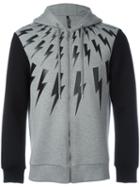 Neil Barrett Lightning Print Zipped Hoodie, Men's, Size: Large, Grey, Lyocell/cotton/viscose/polyurethane