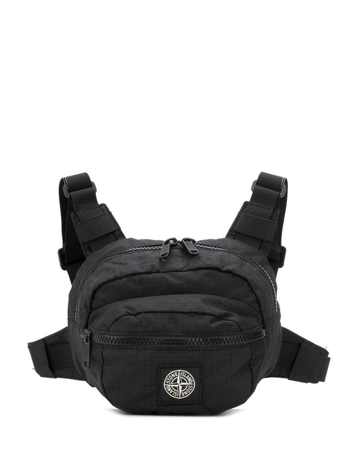 Stone Island Logo Embroidered Belt Bag - Black