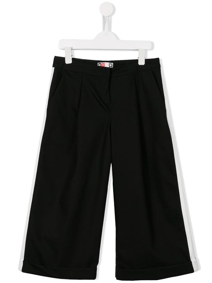 Msgm Kids Striped Wide Leg Trousers, Girl's, Size: 14 Yrs, Black