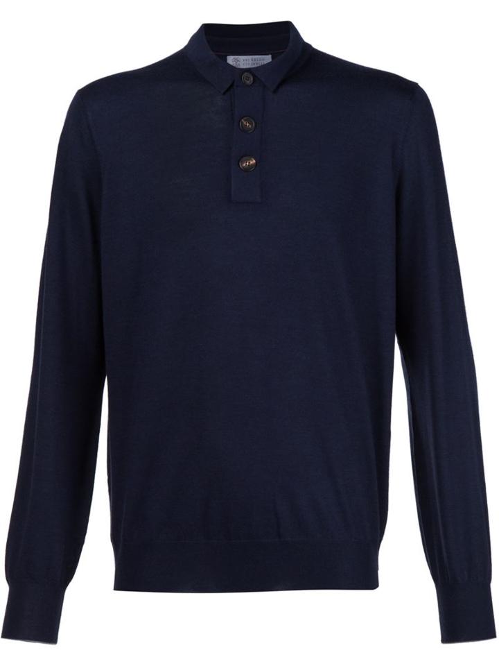 Brunello Cucinelli Fine Knit Polo Shirt, Men's, Size: 54, Blue, Cashmere/wool