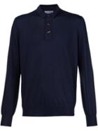 Brunello Cucinelli Fine Knit Polo Shirt, Men's, Size: 54, Blue, Cashmere/wool