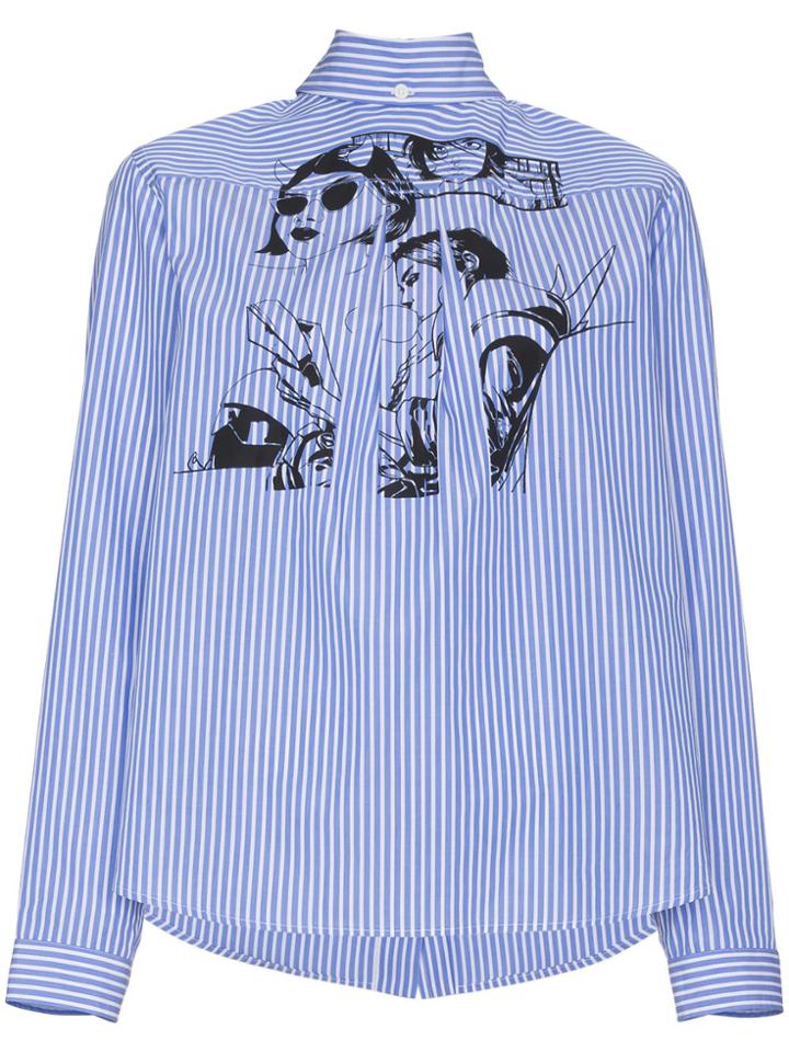 Prada Fiona Print Stripe Cotton Shirt - Blue