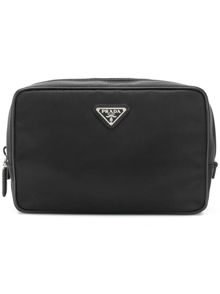 Prada Logo Plaque Makeup Bag - Black
