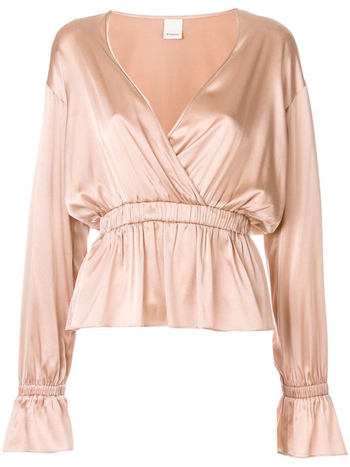 Pinko Slit Sleeves Wrap Style Blouse - Pink & Purple