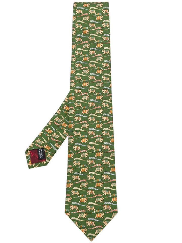 Salvatore Ferragamo Elephant Print Tie - Green