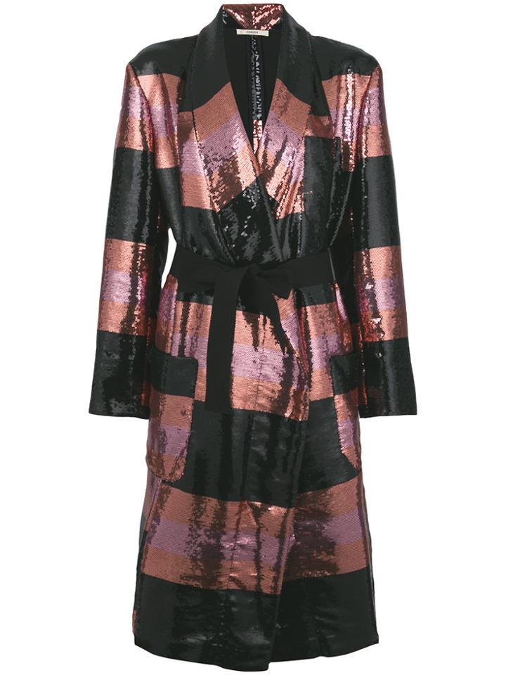 Odeeh Striped Sequin Coat - Black