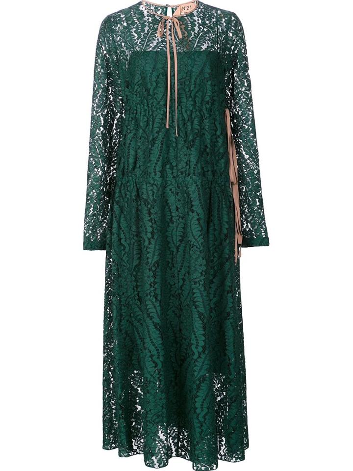 No21 Long Lace Dress, Women's, Size: 40, Green, Cotton/viscose/polyamide