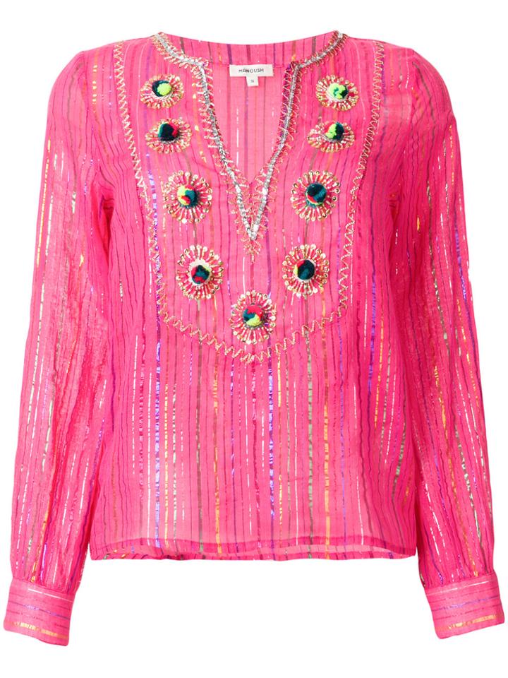 Manoush Lurex Striped Embroidered Blouse - Pink & Purple