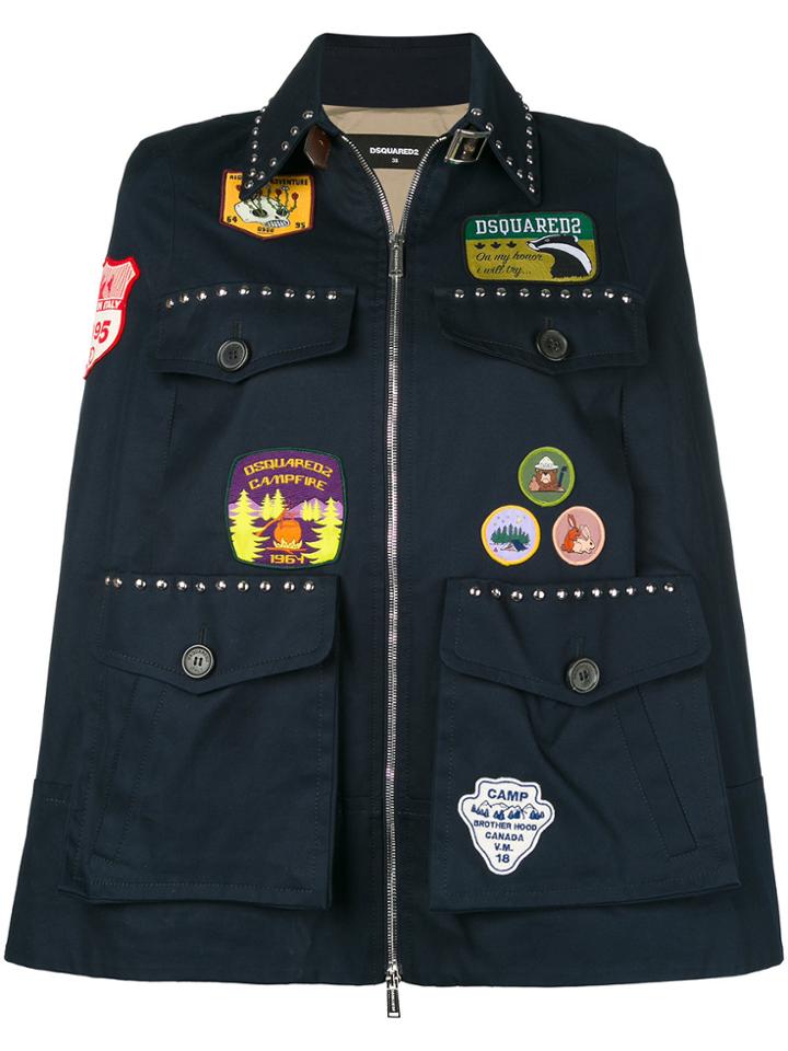 Dsquared2 Patch Appliqué And Studded Cape - Blue