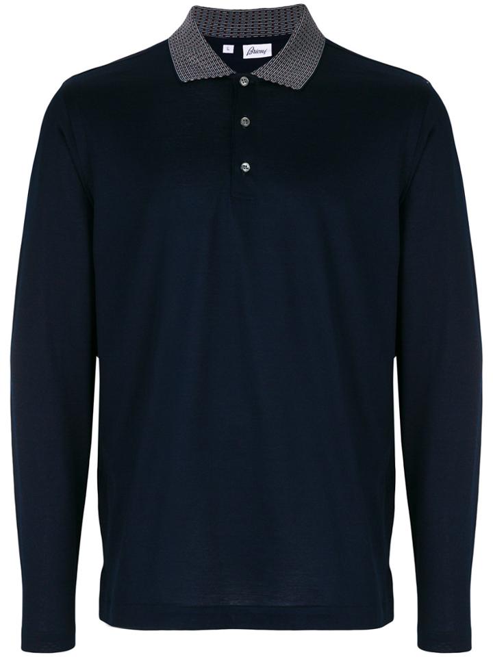 Brioni Contrast Collar Polo Shirt - Blue