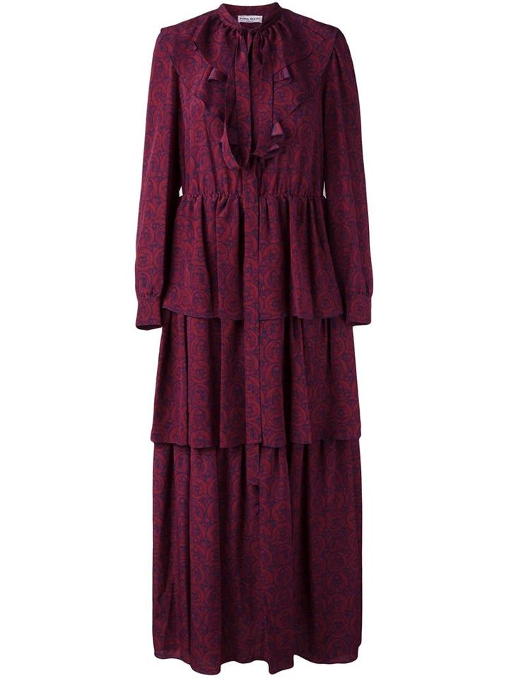 Sonia Rykiel 'faces' Print Ruffled Dress, Women's, Size: 38, Red, Silk